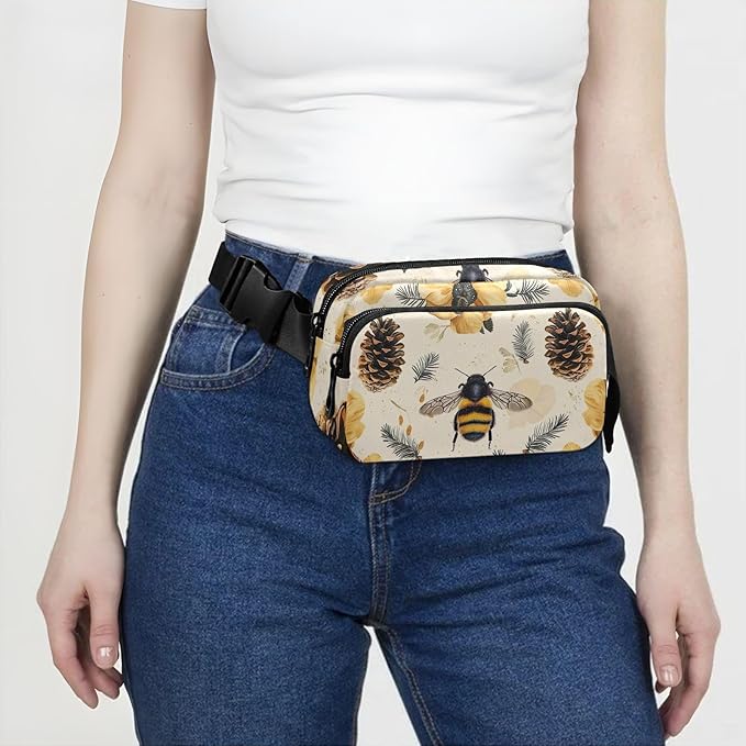 Bees and Pine Cones Fanny Pack for Women Men Water Resistant Fashion Waist Packs with Adjustable Strap Belt Bag for Travel Workout Jogging Hiking 21219204