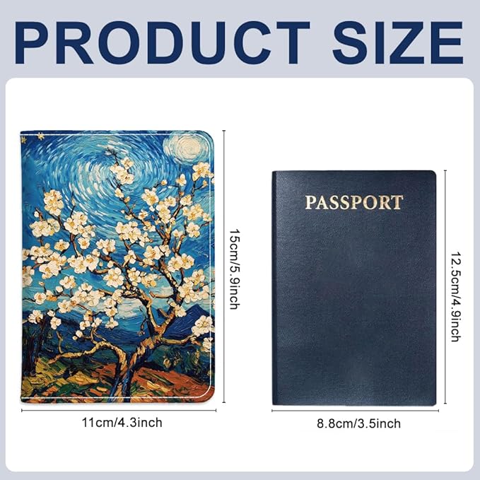 PU Leather Passport Holder Cover 5.9×4.3 Inch with Credit Card Slot and Boarding Pass Slot Combo Blocking Passport Holder Wallet Cover Case for Travel Boarding Essentials (Blossom)