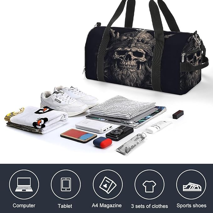 Skull And Ax Gym Bag Lightweight ，Travel Duffle Bag with Shoe Compartment，Gym Bag for Women for Overnight, Weekend, Yoga, Gym, Business Trips, Sport And Hospital.