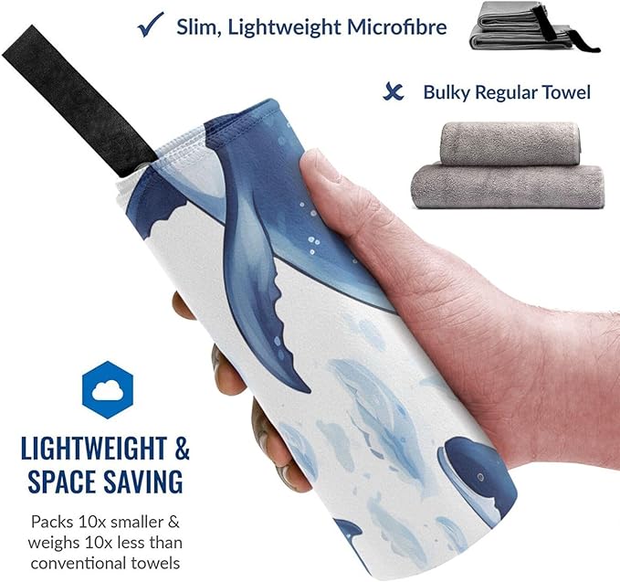 Beach Towel Sand Free Quick Dry Towel Microfiber Oversized Small Blue Whale Swimming Travel Towel 27.5"X55" Absorbent Bath Towel Compact Towel Blanket for Women Men Camping Swim Sports