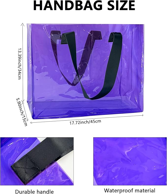 Holographic PVC Beach Bag Waterproof - 18×13×6inch Large Clear Tote for Women Men Pool Travel Sandproof Carry All