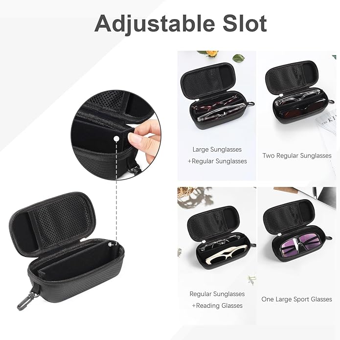 Bukere Double Eyeglasses Case with Adjustable Slots, EVA Hard-shell Travel Dual Glasses Sunglasses Organizer for Men Women