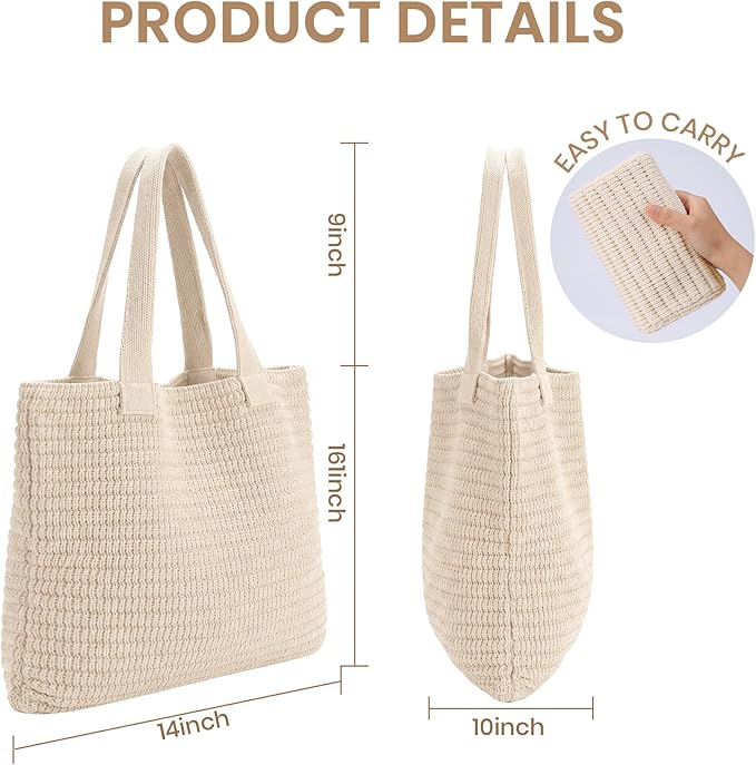 SUOSDEY Crochet Mesh Beach Tote Bag, Knit Summer Vacation Aesthetic Boho Tote Bag for Women