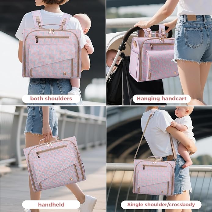 ALLCAMP Diaper Backpack, Waterproof Large Capacity Baby Bag, Multi-Function Nappy Bag with Stroller Hooks, Convertible Tote