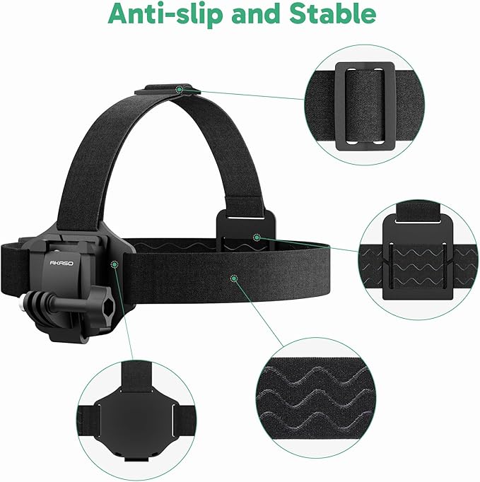 AKASO 2-in-1 Quick Release Adjustable Head Strap Mount for GoPro Hero 13 12 11 10 9, EK7000/EK7000 Pro, Brave 4/4 Pro, Brave 7/7 LE, V50 X, V50 Elite, DJI Osmo Action Cameras