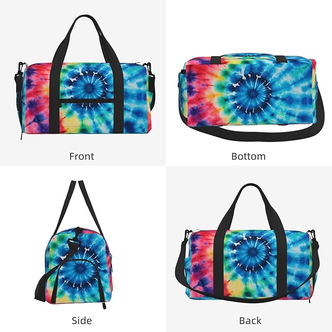 Sports Gym Bag Colorful Tie Dye Ethinic Pattern Travel Duffel Bag With Shoe Compartment Shoulder Strap, Lightweight Water-Resistant Weekend Overnight Totes For Women Men