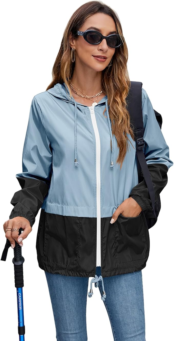 Hount Women's Lightweight Hooded Raincoat Waterproof Packable Active Outdoor Rain Jacket (S-3XL)