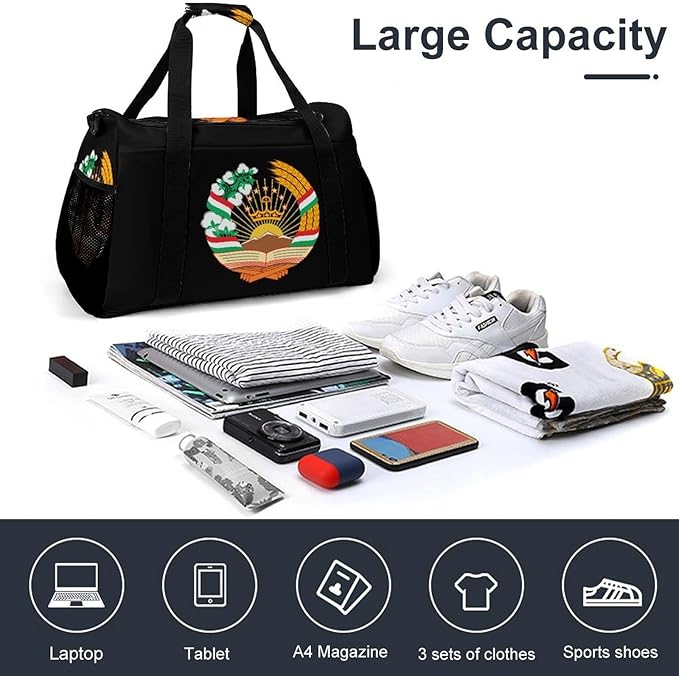 Emblem of Tajikistan Duffle Bag Gym Bag for Workout Travel Tote with Detachable Straps