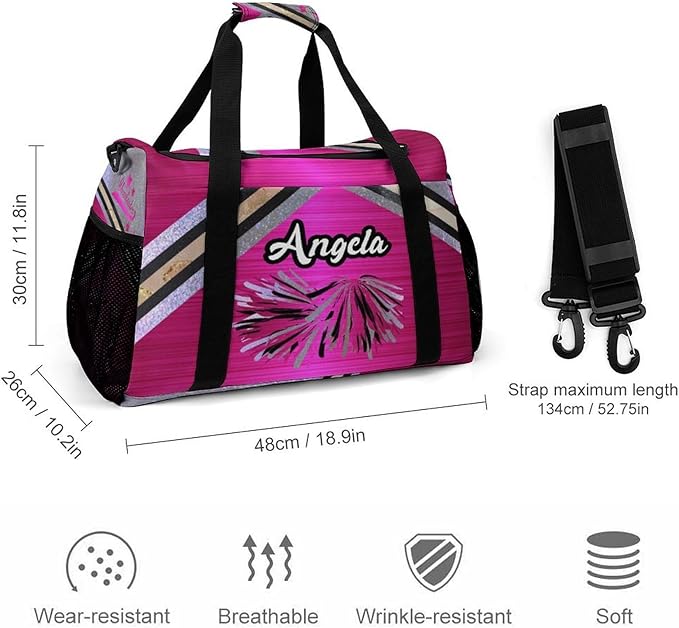 Cheer Fuchsia Pink Cheering Black Waterproof Duffel Bag Gym Dance Sport Perform Training Travel Bag for Teens Adults Women Men Luggage Bag