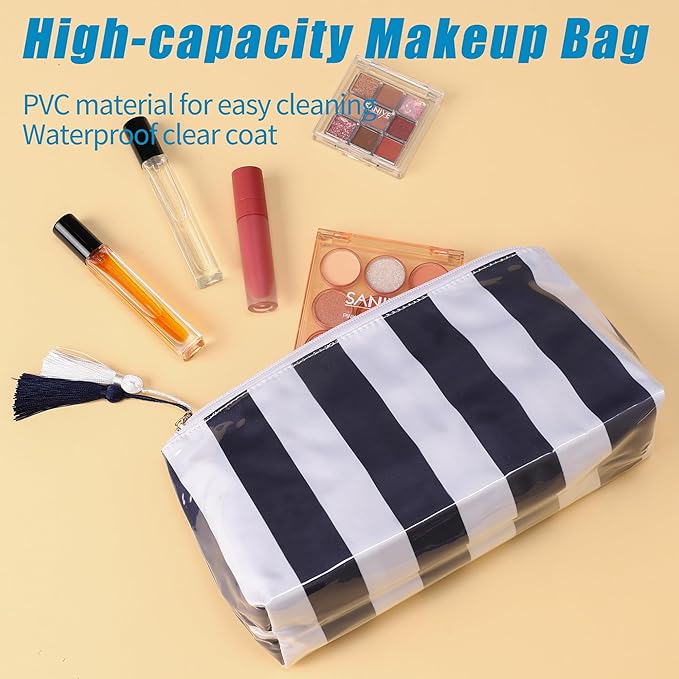 Makeup Bag, Small Clear Coated Cosmetic Bags for Women Girls, Waterproof Travel Makeup Bag for Purse Organizer Zipper Pouch Beach Summer Vacation Essentials Gifts for Women
