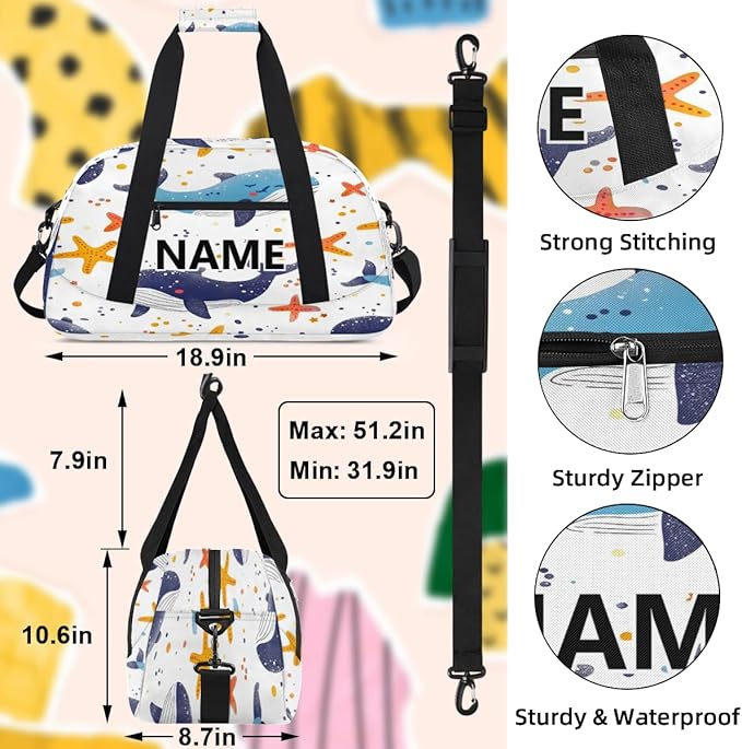 Cute Custom Small Gym Bag 18 inch for Women Men Personalized Whale Carry On Overnight Weekender Bag for Travel Work Dance Sport