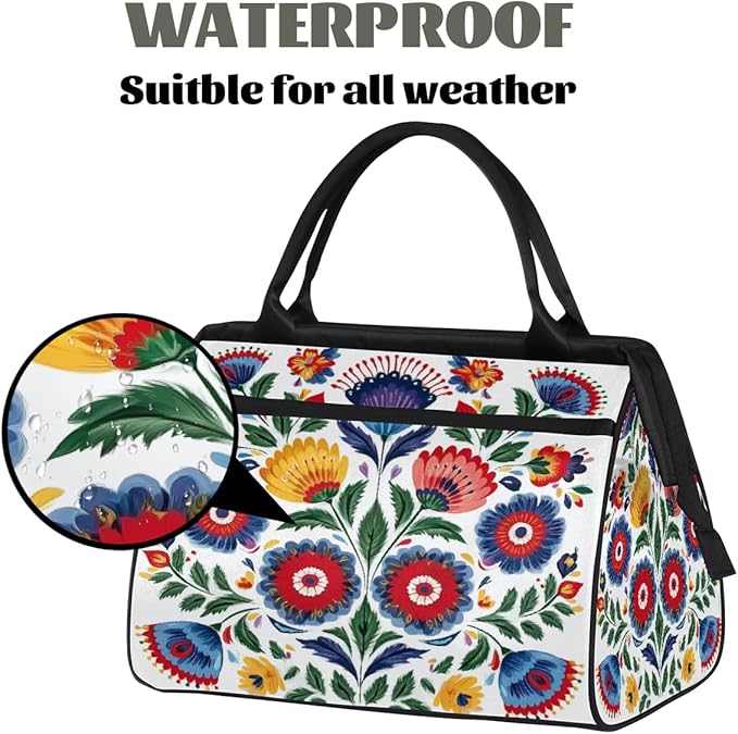 Colorful Traditional Flower Travel Duffel Bag, Waterproof Sports Gym Duffle Bag, Large Capacity Weekender Carry On Overnight Bags for Women Men