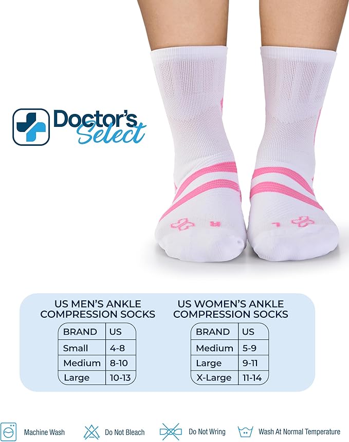 Doctor's Select Plantar Fasciitis Socks - 2 Pairs | Compression Crew Socks for Plantar Fasciitis Relief | Arch Support Socks