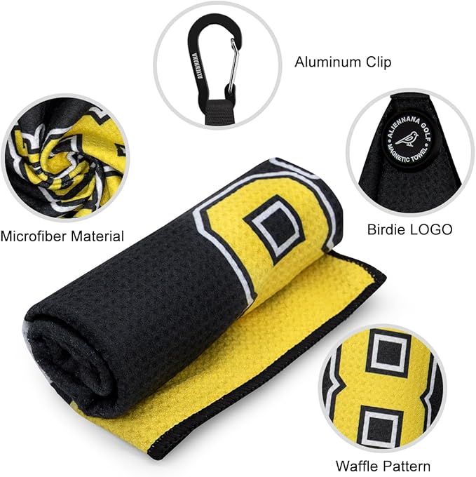 Magnetic Golf Towel, Microfiber Waffle Design with Clip - Industrial Strength Magnet for Strong Hold to Golf Bags, Carts Clubs (Number 18)
