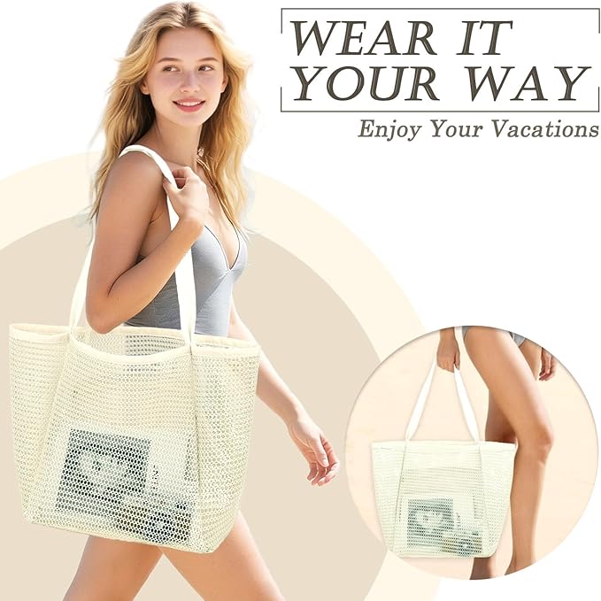 Beach Bag for Women with Outer Pocket, Waterproof Large Tote Bag for Cruise Essentials
