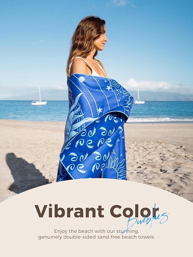Diveblues Microfiber Beach Towel Extra Large 71" x 32", Sand Free Travel Towels Oversized, Lightweight, Quick Dry, Absorbent, Women Men Gift for Camping, Pool, Gym, Yoga, Beach Essentials