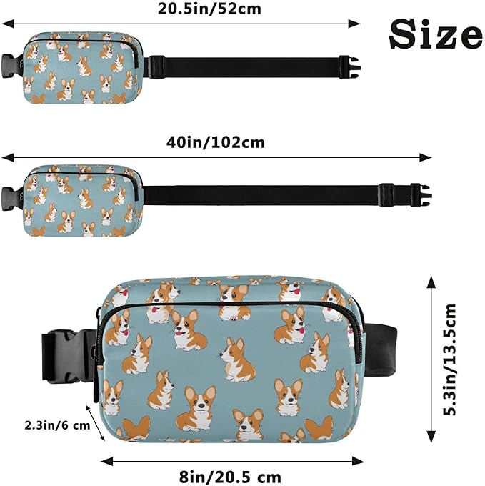 Kawaii Corgis Dog Fanny Pack for Women Men Water Resistant Fashion Waist Packs with Adjustable Strap Belt Bag for Travel Workout Jogging Hiking 21219315