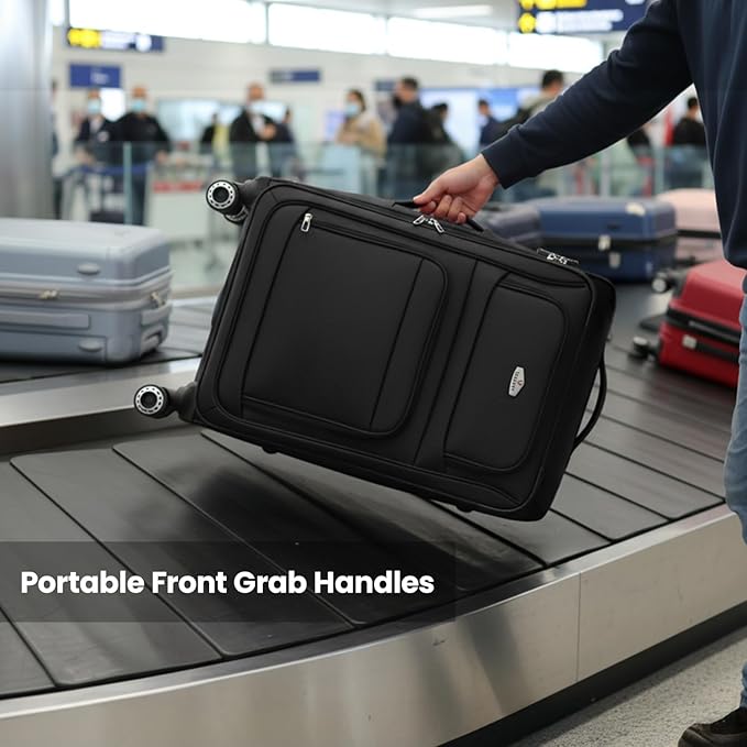 26" Luggage Softside Expandable 15% Checked Luggage with Double Spinner Wheels Combination LOCK,Lightweight Travel Suitcase for Men/Women（Black,26in）