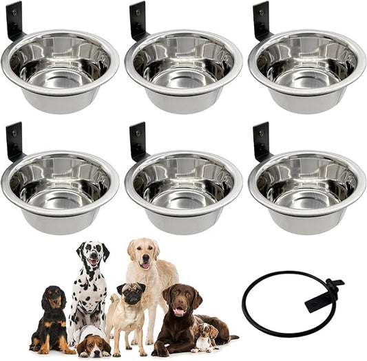 Hamiledyi 6 Pack Wall Mounted Elevated Dog Bowls - Adjustable Height Stainless Steel Raised Food & Water Bowls with Collapsible Stand for Medium & Large Dogs & Cats (M)