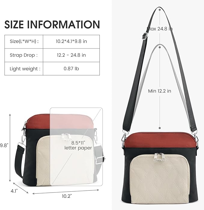 G4Free Anti-Theft Crossbody Bags for Women, Lightweight Nylon Shoulder Purse Medium Handbags for Travel Work-Black&Red
