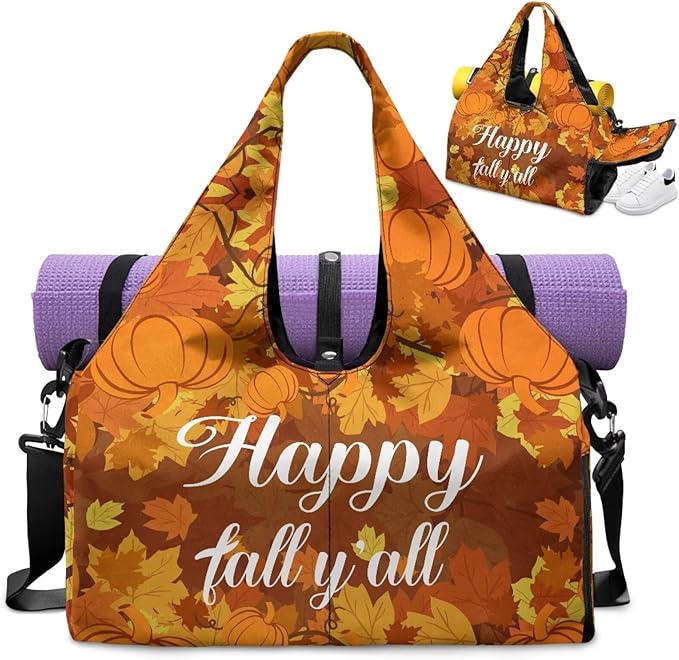 Happy Fall Pumpkins Travel Duffel Bag for Women Gym Tote Bag Luggage Carry On Weekender Bags with Shoe Compartment for Hospital Yoga Sports Workout Thanksgiving Themed Gifts