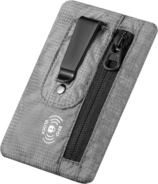 RFID Blocking Clip Stash Pocket, Compact Hidden Travel Belt Wallet for Cards & Cash - Slim Pickpocket-Proof Design for Everyday Carry (Grey, Medium)