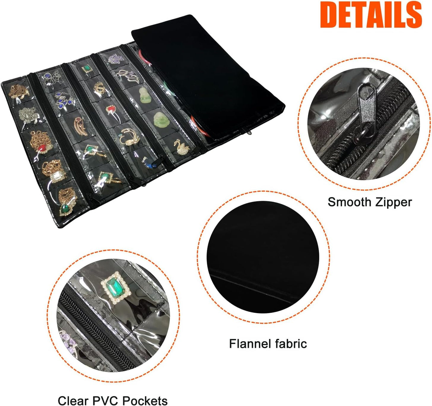 Travel Jewelry Roll Bag Portable Organizer Pouch With Grids&PVC Cover Storage Bags for Necklace, Bracelet, Bracelet,Ring, Badge, Pendant