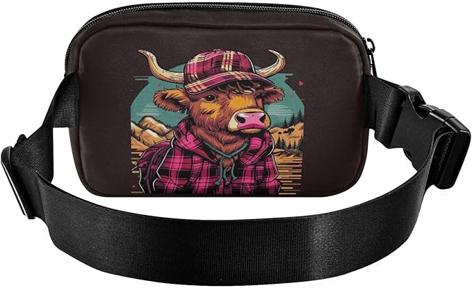 Scottish Highland Cow with Plaid Set Fanny Pack for Women Men Water Resistant Fashion Waist Packs with Adjustable Strap Belt Bag for Travel Workout Jogging Hiking 21218539