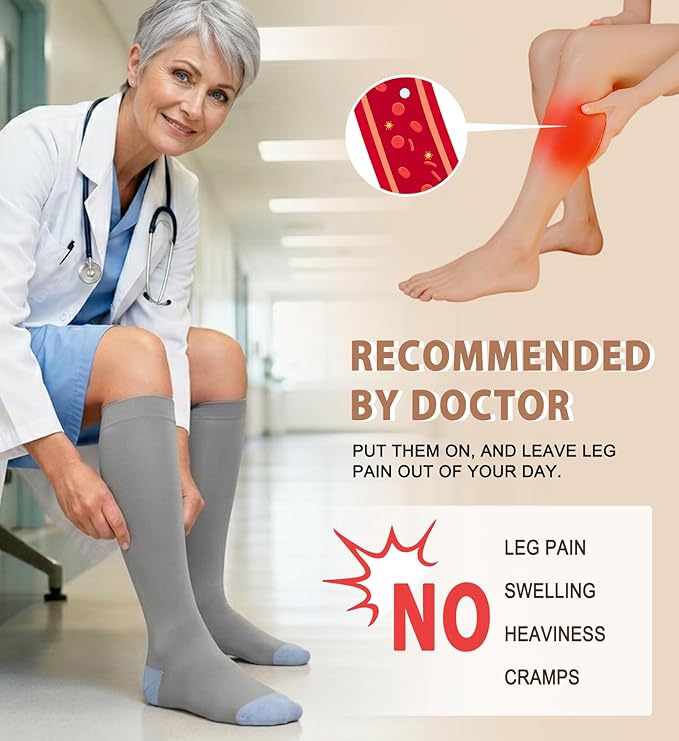 Cotton Compression Socks for Women&Men Knee High Cute Support Sock for Nurses, Pregnancy, Flying