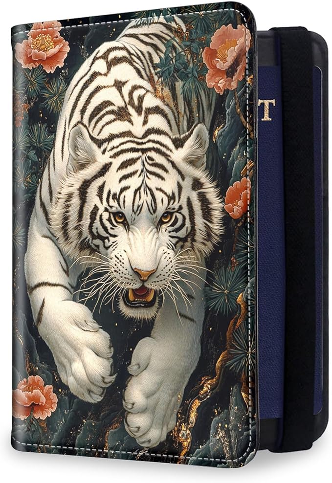 Passport Holder for Travel, RFID Blocking Passport Holder Travel Walle, Passport and Vaccine Card Holder, Vacation Must Haves Travel Accessories for Men Women, White Tiger