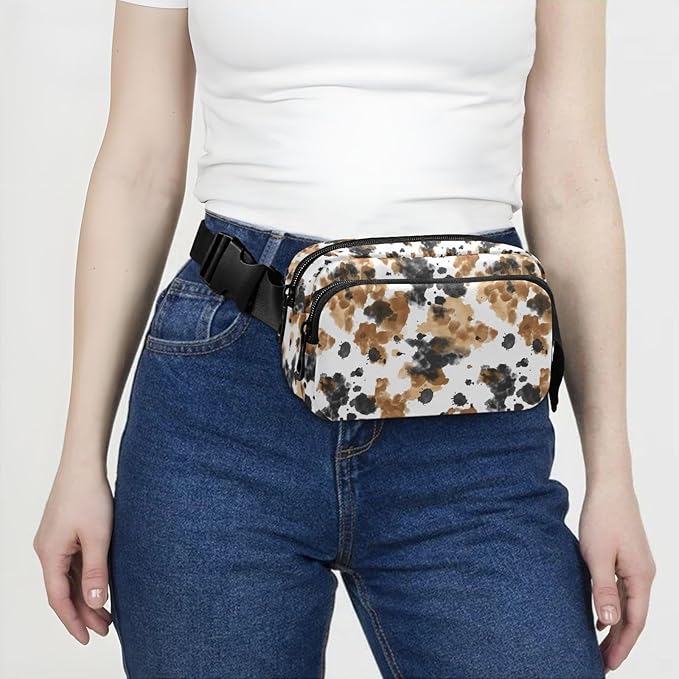 Brown Black Cow Print Fanny Pack for Women Men Water Resistant Fashion Waist Packs with Adjustable Strap Belt Bag for Travel Workout Jogging Hiking 21219299