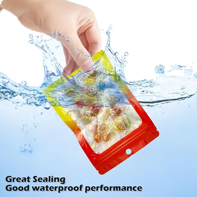 300 Pcs Reusable Holographic Mylar Bags, 3 Sizes, Smell Proof, Airtight, Multi-layered Polyethylene (PE) with Zipper Closure, Red Yellow