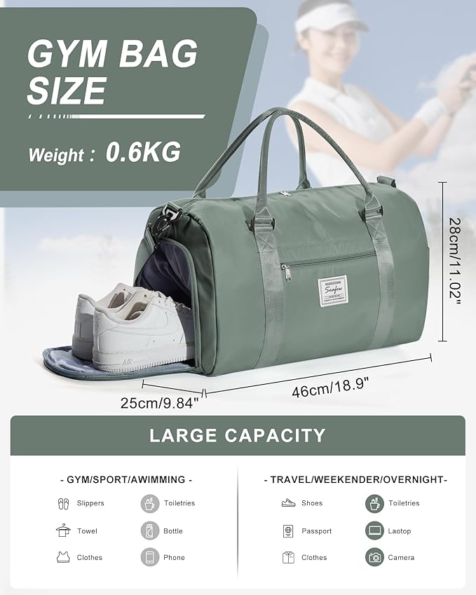 Gym Bag Womens Mens with Shoes Compartment and Wet Pocket Travel Duffel Bag for Women for Plane Sport Gym Tote Bags with Toiletry Bags Waterproof Weekend Overnight Carry on Bag Hospital Holdalls