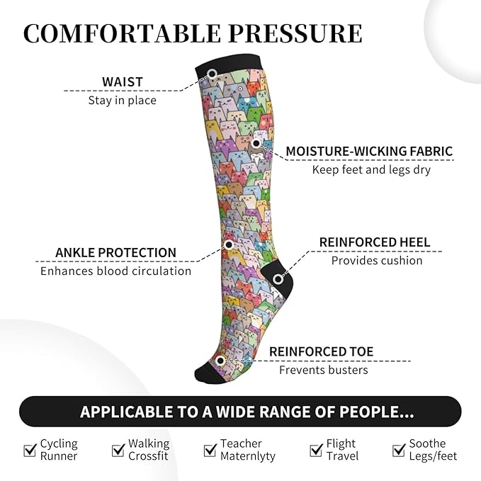Compression Socks Knee High Circulation Support Socks For Women Men Athletic Running Work Hiking Cycling Travel