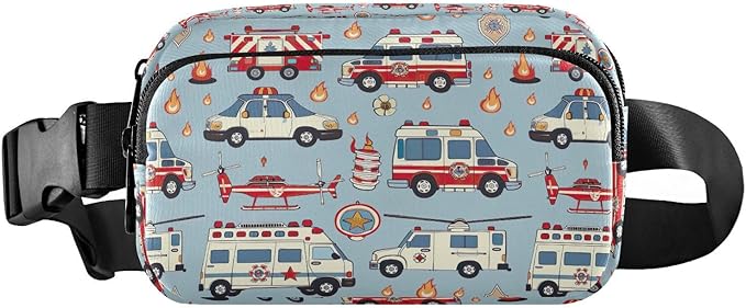 Kawaii Fire Police Car Ambulances Fanny Pack for Women Men Water Resistant Fashion Waist Packs with Adjustable Strap Belt Bag for Travel Workout Jogging Hiking 21219443