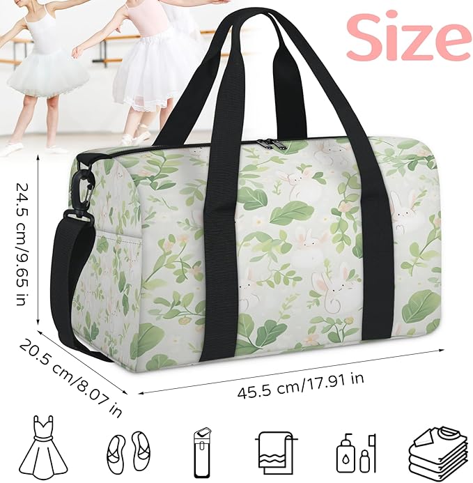 Rabbit Floral Gym Bag for Women 17 inch Waterproof Carry On Overnight Weekender Bag Sports Duffel Tote Bags for Travel Workout