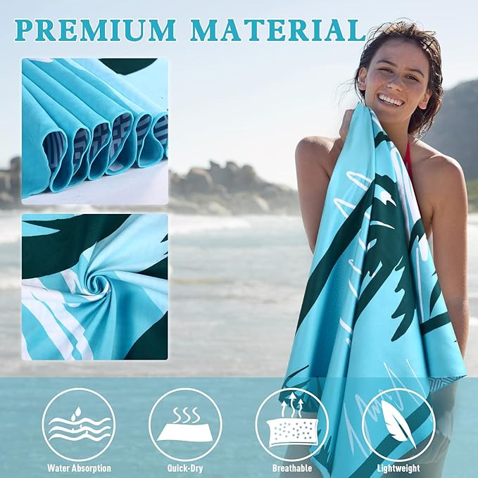2 Pack Microfiber Beach Towel: Oversized Microfiber Pool Towel 75”x 35”, Sand-Free Beach Towel, Quick Drying Camping Towel, Super Absorbent Bath Towel Blanket, Lightweight for Kids & Adults