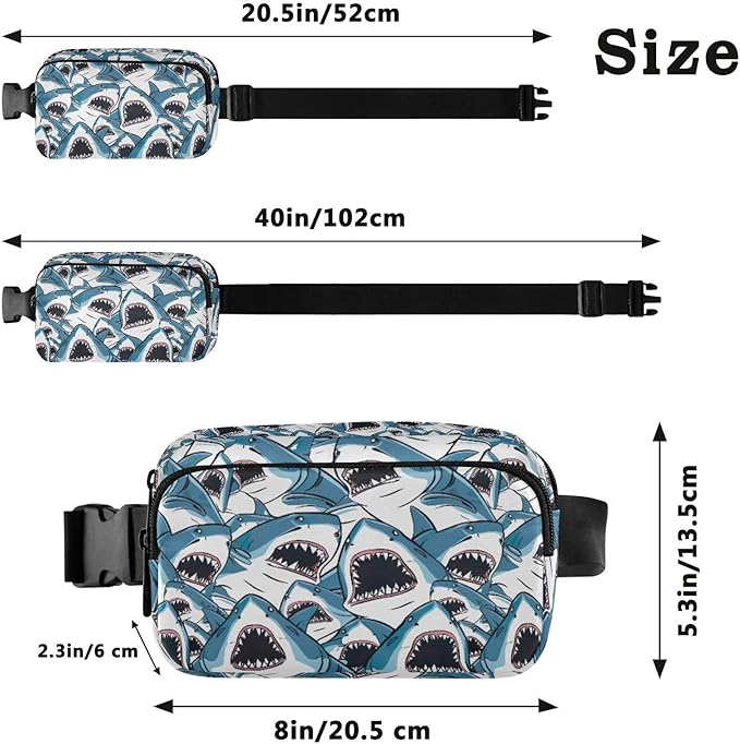 Sharks with Wide Open Mouths Fanny Pack for Women Men Water Resistant Fashion Waist Packs with Adjustable Strap Belt Bag for Travel Workout Jogging Hiking 21219007