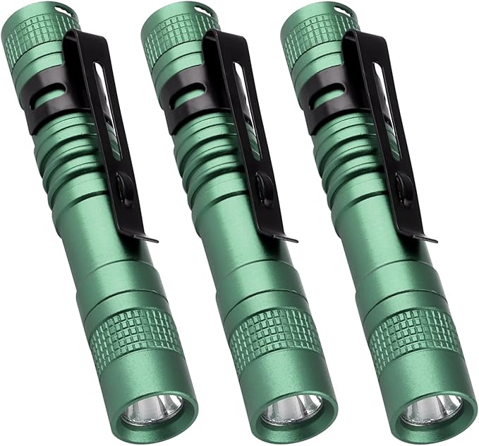 Mini Flashlight, AAA Small Pen Light with Clip, Portable 500lm Pocket Pen Flashlight for Inspection Repair Outdoor Emergency (3 Pack, Green, 3.5")