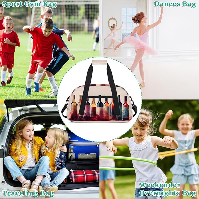 Red Wine Pattern Kids-Duffel-Bags Gymnastics Dance Bag Carry-On Overnight Travel Gym Lightweight Dance Sports Bags For Girls Boys Kids，