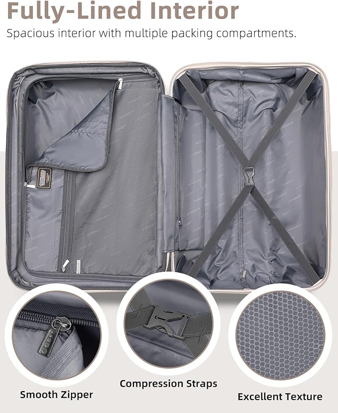 LARVENDER Luggage Sets 6 Piece Hardside Expandable Suitcase with Wheels TSA Lock, PC+ABS Hardshell Lightweight Travel Luggage Sets for Women, Glossy Champagne