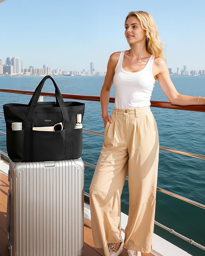 HOTOR Tote Bag for Women - Foldable Lightweight Tote Bags with Zipper, Large Shoulder Bag Top Handle Handbag for Travel, Work