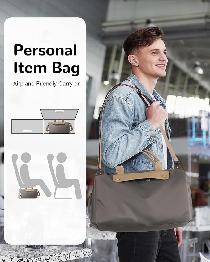 Gym Bag for Men Women with Shoe & Wet Compartment, 20L Waterproof Personal Item Carry On Travel Duffle Bag, Small Sports Duffel Bags for Fitness Workout Swimming Dance, Khaki