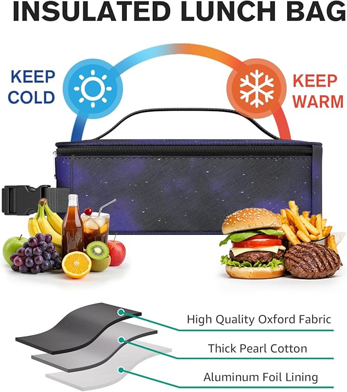 HowFly Small Lunch Bag - Insulated Lunch Box Bag for Women Men - Portable Thermal Reusable Meal Cooler Bags with Buckle Handle for Work School - Starry Sky