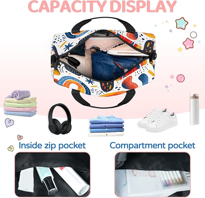 Abstract Rainbow Travel Duffle Bag for Women Men, Overnight Weekender Bag, Carry on Tote for Sport Gym