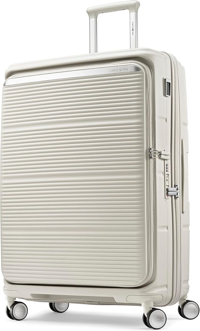 Samsonite Paralux Large Checked Luggage - Innovative Design - Quick Access Front Pocket - Dual Suspension Wheel Technology - TSA Lock - Expandable - Includes Removable Packing Cubes - Stone Grey