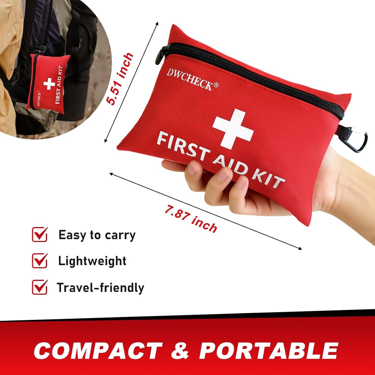 Mini First Aid Kit,132 Piece Small Waterproof Emergency Medical Kit for Travel, Car, Home, Office, Camping, Hiking - Compact Outdoor Survival Kit Includes Emergency Foil Blanket, Scissors