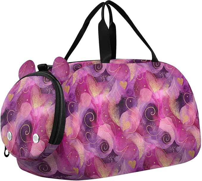 Watercolor Golden Lines Peach Hearts Gym Duffel Bag with Shoes Compartment Large Capacity Weekend Travel Bag for Travel, Sports, Fitness & Workout bulto de viaje