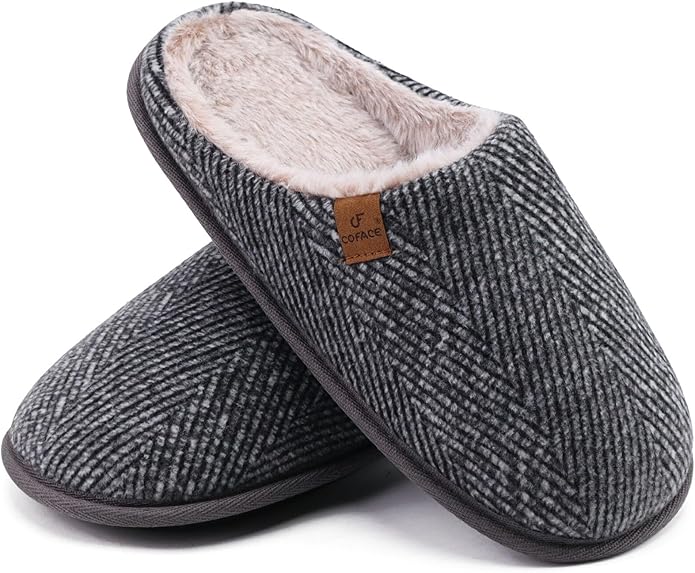 COFACE Mens Cozy Memory Foam Scuff Slippers Casual Slip On Warm House Shoes Indoor/Outdoor Sandal Slippers With Arch Support Rubber Sole Size 7-15