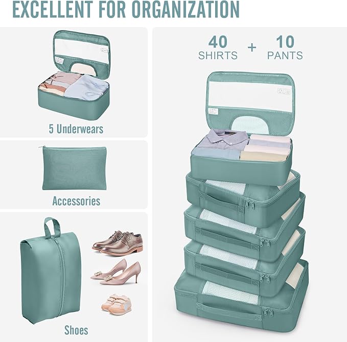 Veken 10 Set Packing Cubes for Travel Essential, Suitcase Organizer Bags in 4 Sizes, Carry-On Luggage Accessories with Large Laundry & Hanging Toiletry Bag, Must-Have for Airplane, Road Trip & Camping
